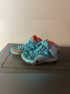 Nike LeBron 12 Teal Orange Sneakers Size 9.5